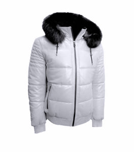 LEATHER PUFFER WITH FOX FUR HOOD